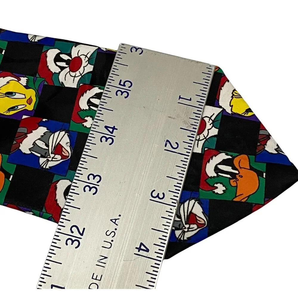 Looney Tunes Christmas Tie VINTAGE Necktie Daffy Bugs Sylvester Tweety 90s Santa